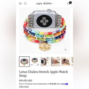 Cape Diablo Multi-Color Lotus Chakra Stretch Apple Watch Band with Gold Charm SM